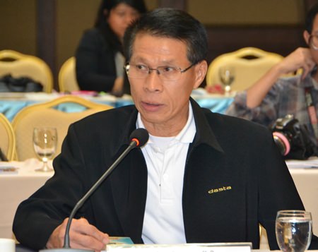 DASTA Deputy Director Damrong Saengkaweelert discusses progress in collecting data for a master database to track the number of hotel rooms available in the Pattaya area and how many tourists will use them.