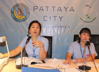Health-promotion director Kosama Bunyawanshana (left) and nurse Phatcharin Shinphast (right) host a seminar about the effects of diabetes and how to prevent the disease.
