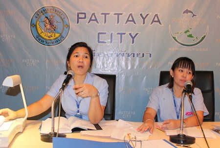 Health-promotion director Kosama Bunyawanshana (left) and nurse Phatcharin Shinphast (right) host a seminar about the effects of diabetes and how to prevent the disease.