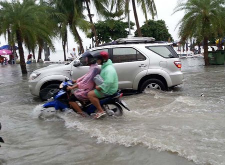 Beach Road was more fit for jet skis than cars, as once again, heavy rains Oct. 19-20 were too much for Pattaya’s feeble drainage system.