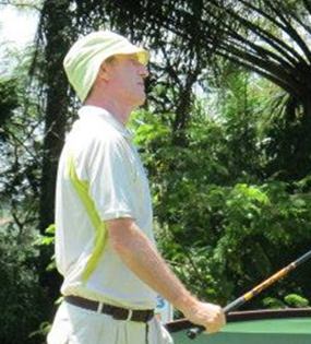 Jonathan Pratt eyes his tee shot.