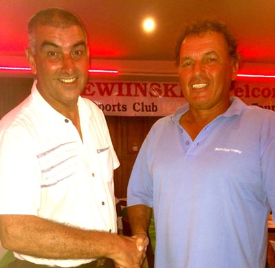 PSC Golf Chairman Mark West (left) with 50-50 winner Thierry Petrement.
