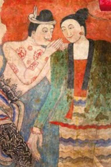 One of the famous romantic mural paintings in Phumin Temple, Nan