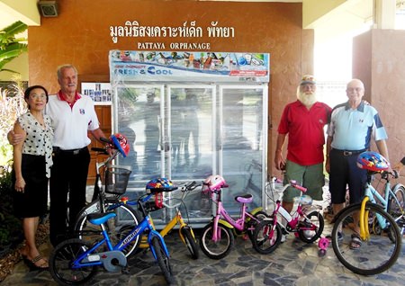 The fridge from PSC and 5 bicycles donated by Rick Bevington.