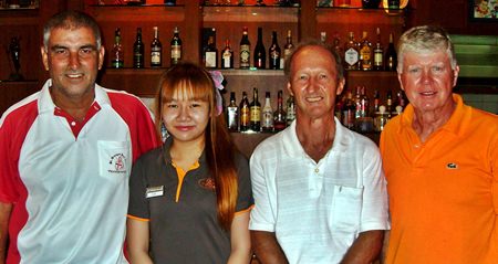 Friday’s winner Mark West (left) with Daryl Evans, Bill McGarvie and Cat from BJ’s Holiday Lodge.