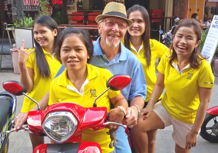 On yer bike, the girls of TGC help Billy Eyles celebrate the Ace!