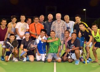 Tennis players and organizers pose for a group photo following the conclusion of the mini tennis tournament at Paradise Villas 1 in Pattaya on Thursday, November 13. The next event in the series will take place this weekend, Nov. 22-23 at Jomtien Condotel and Village.