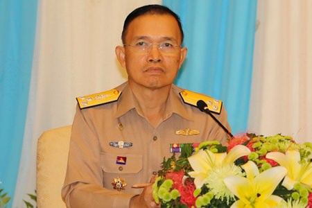 Rear Adm. Sucheep Whoungmaitree, academic dean for the Royal Thai Naval Academy, briefs officials about the newly upgraded Maritime Enforcement Coordinating Center.