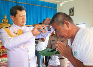 74 monks to be ordained for HM the King’s birthday in Sattahip Vice Adm. Viphak Noijinda presides over the head-shaving ceremony for the 74 monks-to-be, who will be ordained Dec. 5 at Khao Bamphenbun Temple in Najomtien.