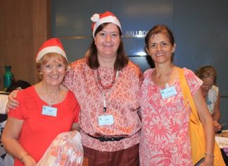 (L to R) Joyce Aldridge, Helle Rantsen, and Catherine Bollee from PILC can do a little Christmas shopping in between helping to run the bazaar.