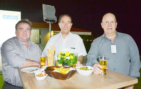 (L to R) Pascal Baetens, Kris De Keyzer and Warren Hollins from Antares Group are amongst the networkers.