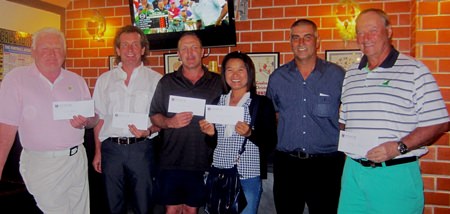 PSC Golf Chairman Mark West (2nd right) with all the flight winners. 