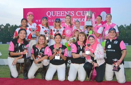 The Paisano Dragons, Maple Leafs and St. Regis teams pose with their trophies at the conclusion of the polo competition.