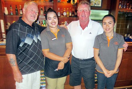 Maurice Roberts & Barry Elphick pose with 2 BJ helpers.