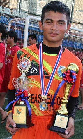 Fifteen year old Somchai, captain of the Banglamung Boys Home, was the top goal scorer and voted best player of the tournament.