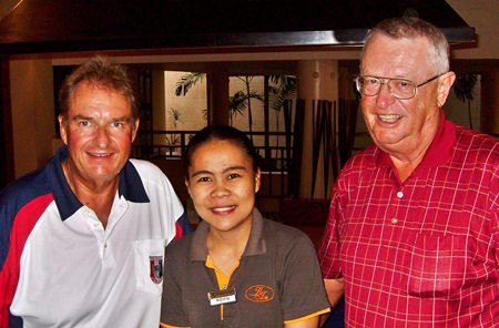 Thanksgiving Day winners, Andre Van Dyk (left) and Dick Warberg (right) with one of BJ’s helpers.