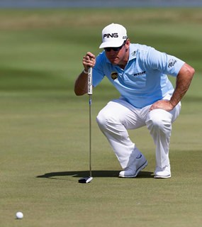 England’s Lee Westwood lines up a putt during the Thailand Golf Championship at Amata Spring Country Club.