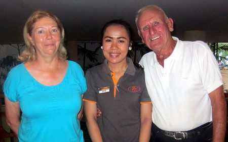 Karen Brown (left) and Ted Morris (right) with a BJ’s Holiday Lodge helper.