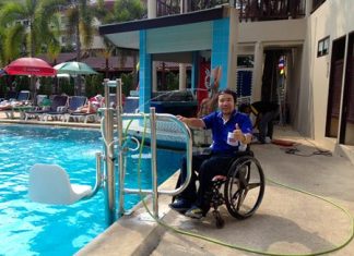 Thumbs up for the new pool lift for wheelchair users at the Diana Garden Resort.