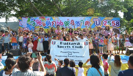 Noi Emmerson, Community Service Director of Pattaya Sports Club and friends support a fun Children’s Day event at Sattahip Km #5 School in Plutaluang.