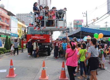 Children were given “rides” in the Fire Brigade’s cherry picker.