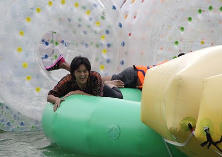 The manager of the Home, Pom, soon discovered the Zorb Racer was not going to be easy.