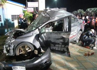 Two people were killed and their Honda Civic totaled just after midnight Jan. 2 on Sukhumvit Road.