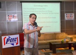 Steven Lance Stoll tells his PCEC audience about the field of Sociology before presenting some very thought provoking issues on the subject of racism and how it came about.