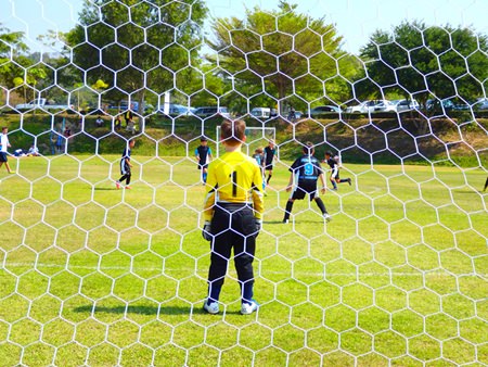You’ll never walk alone – a young goalie watches play develop upfield.