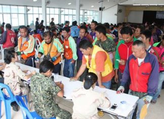 Sattahip District drug tested more than 453 motorcycle taxi operators. All proved drug-free.
