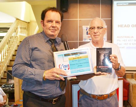 MC Richard Silverberg presents John Ryan with the PCEC’s Certificate of Appreciation for his interesting talk about and demonstration of the FVSA.