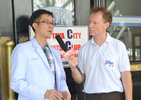 Ren Lexander from Pattaya Mail TV interviews Dr. Arnon Suwanpasak about his informative presentation to the PCEC on prevention of heart attacks. To view the interview, visit: https://www.youtube.com/watch?v=i3tQja98BLM