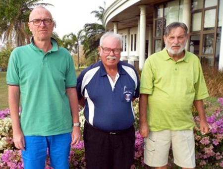 Peter Sindberg (left) and Mike Winfield (right) with Dave Richardson.
