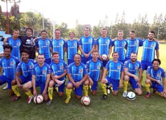 City fail to hit the target The massed ranks of the Pattaya City football team line up prior to their match against Bangkok FC at the Laem Chabang Arena.