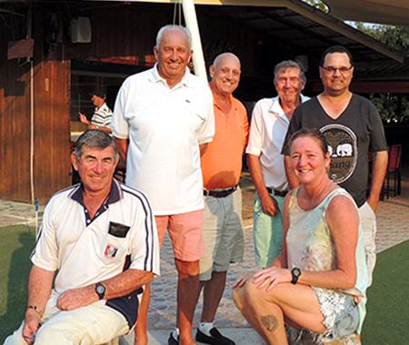 Wednesday’s podium placers: (L-R) Tim Knight, Mick Shrosbee, Jim Brackett, Eddy Beilby, Bob Barnes and Suzi.