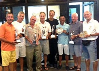 PGS winners at the IPGC Championship: (L-R) Murray Edwards, Rick Schramm, Dave Moriarty, Brian Beaupre, Niall Caven, Wichai Tananusorn, Mike Earley and Len Jones.