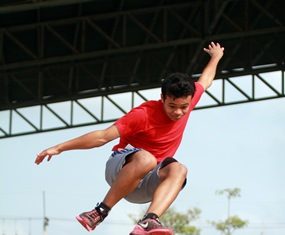 A high-flying GIS student does the long jump.