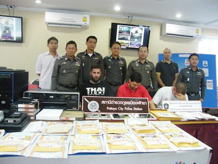 Camille Cinerelli, Elie Maghames, and Alexander Jean La Rocca have been arrested for allegedly counterfeiting fake euro banknotes in Pattaya.
