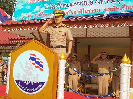 Vice Adm. Sucheep Wangmaitree presides over a special ceremony at the Naval Rating School in Sattahip to honor Thailand’s national defense volunteers.