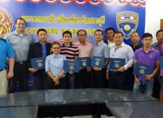 Superintendent Pol. Col. Prapansak Prasarnsuk and his officers were presented certificates of honor by Christopher M. Quirk, assistant U.S. ambassador.