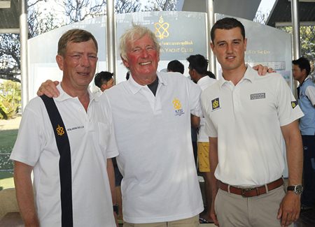 Legend Malcolm Humphreys (centre) with Chris Dando, RVYC Rear Commodore (left), and Jordan Rumsby, RVYC Sailing Director (right).