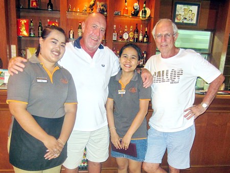 Ken Hole (right) & Mike O’Brien with two B.J. Holiday Lodge helpers