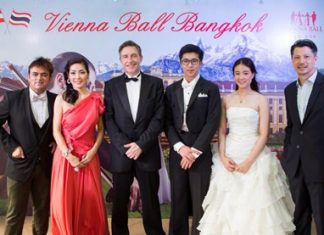Austrian Ambassador to Thailand, HE Enno Drofenik (3rd left), and his wife Juri Segiguchi-Drofenik (2nd left) pose with organizers and sponsors of the upcoming Vienna Ball Bangkok, to be held at the Siam Kempinski Hotel on May 8.