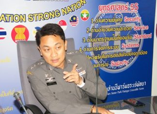 Chonburi Immigration Police Superintendent, Pol. Col. Prapansak Prasarnsuk, provides guidance to his staff on how to better treat foreigners politely while also keeping an eye out for fugitives.