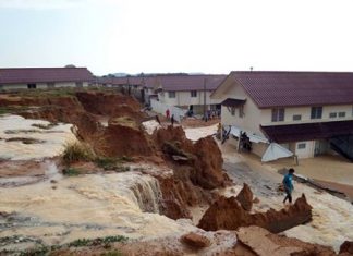Poorly designed and constructed flood prevention measures in this housing development gave way, creating a landslide and a dangerous situation for residents.