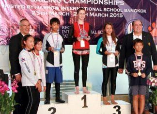 Lana Davies (centre) of the Kellett International School from Hong Kong was the winner of the individual Optimist dinghy series.