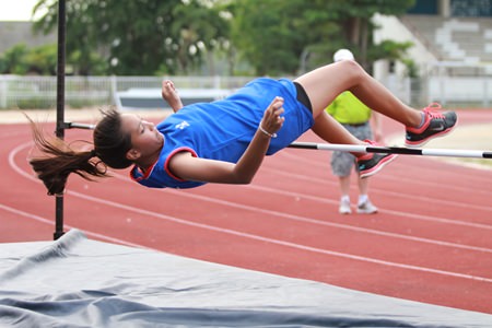 A GIS high-jumper flies over the bar.