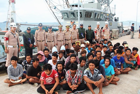 The Thai Navy also impounded the Thai-operated Chokethitiya 99 for illegally net fishing during spawning season, arresting its crew of two Thais, 28 Burmese and 25 Cambodians.
