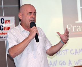 Stewart “Froggie” Fraser describes to his PCEC audience how he renovated a dilapidated looking building into his Fraser’s Sports Bar and Restaurant in only six weeks.