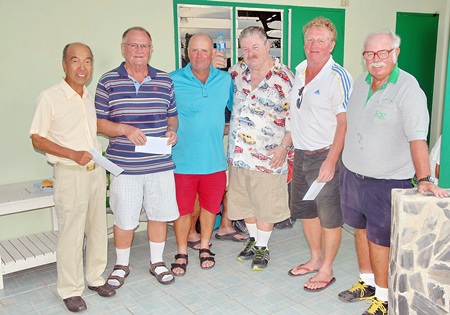 Runners-up, Derek Brook, Bob Watson, Mashi Kaneta and Maurice Roberts with Gary and Dave.